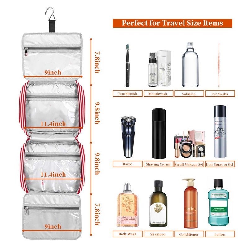 Bosidu Hanging Travel Toiletry Bag, Large Capacity Cosmetic Travel Toiletry Organizer for Women with 4 Compartments & 1 Sturdy Hook, Perfect for Daily Use/Valentines' Day - Image 4